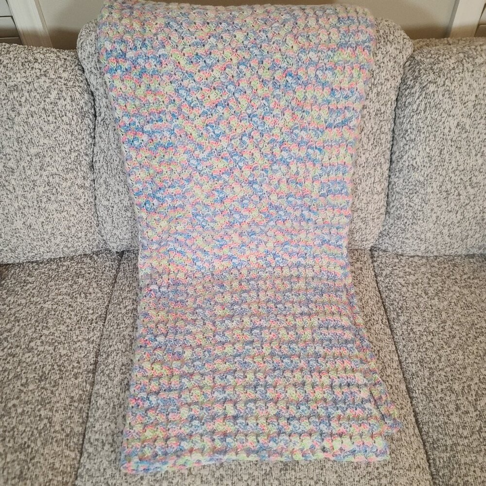 Multicolor Afghan Hand Made Crochet Blanket Throw 38x38 Baby Blanket Pastels